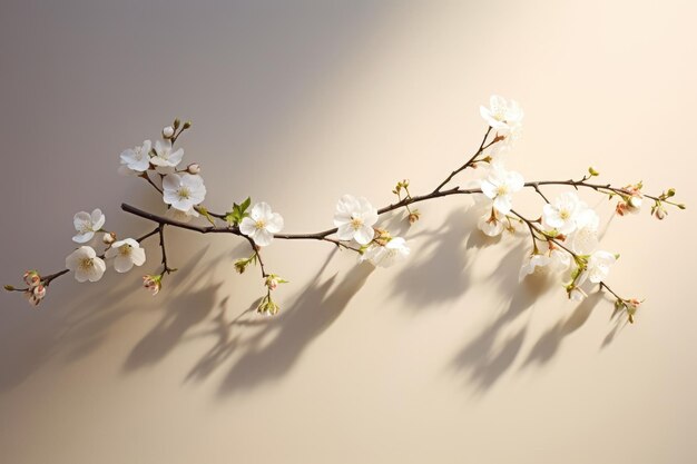 un ramo di un albero di ciliegio bianco con ombre su di esso.