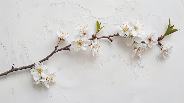 un ramo di un albero di ciliegio con fiori bianchi su di esso