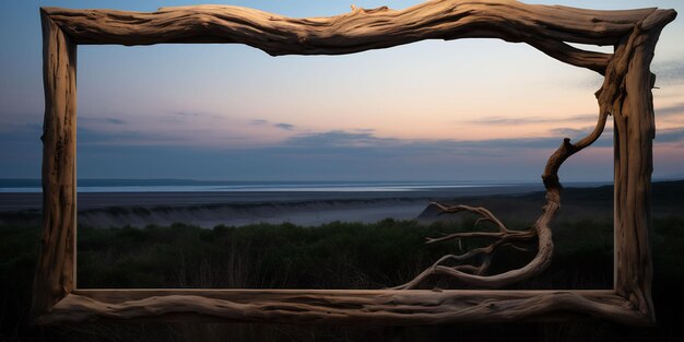 un ramo di un albero è visto attraverso una finestra nell'oceano.