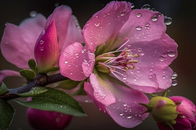 Un ramo rosa di un melo in fiore in primavera c ai generativo