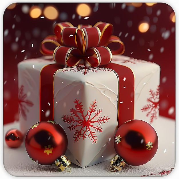 un regalo bianco con un ornamento di Natale rosso