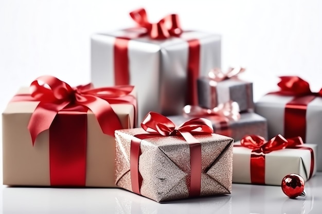 Un regalo di Natale o una scatola regalo di oggetti sullo sfondo dell'atmosfera vacanziera in inverno Buon Natale