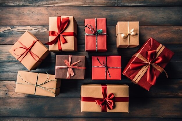 Un regalo di Natale xmas o oggetti di scatola regalo sullo sfondo dell'umore festivo in inverno Buon Natale