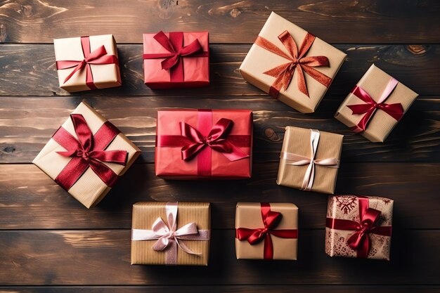 Un regalo di Natale xmas o oggetti di scatola regalo sullo sfondo dell'umore festivo in inverno Buon Natale