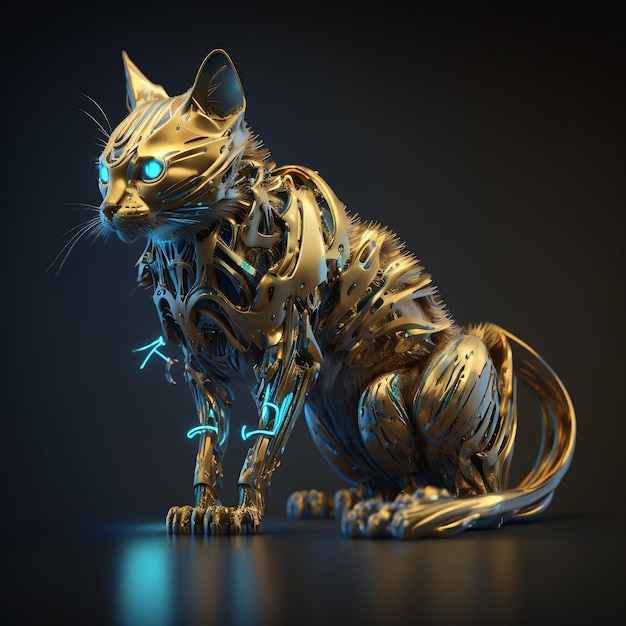 Un rendering 3d complesso iper dettagliato di un gatto cyborg AI generativo