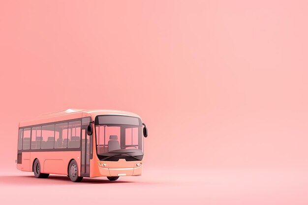 Un rendering 3D di un autobus rosa corallo su uno sfondo rosa corrispondente con ampio spazio di copia
