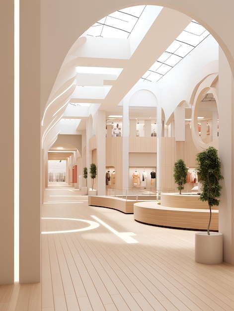 un rendering 3d di un centro commerciale in una piccola spa bianca