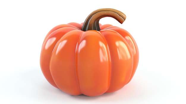 Un rendering 3D di una singola zucca su uno sfondo bianco La zucca è arancione e ha un gambo marrone È leggermente inclinato verso il lato