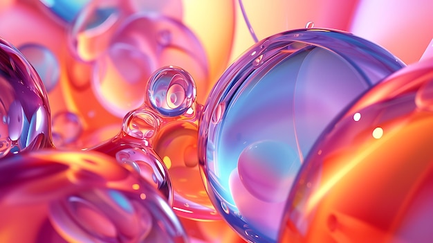 Un rendering astratto 3D vibrante e surreale che mostra una miscela unica di colori e forme