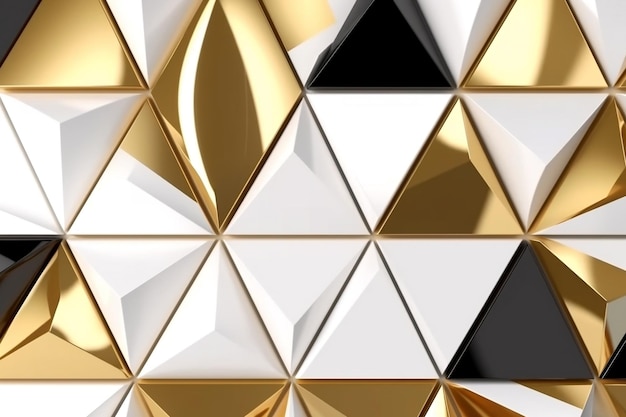 Un rendering astratto di triangoli dorati e bianchi in un formato 3D Generativo Ai