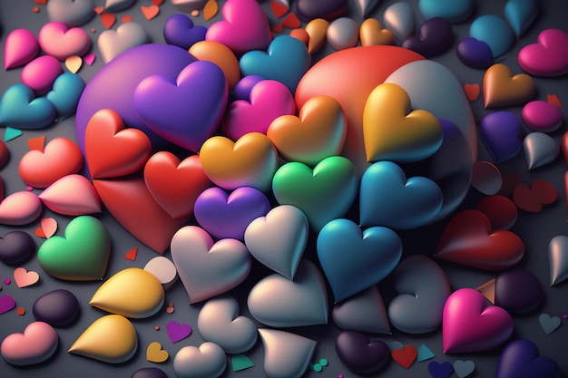 Un rendering di un'esplosione di cuore in vari colori e tanti cuori