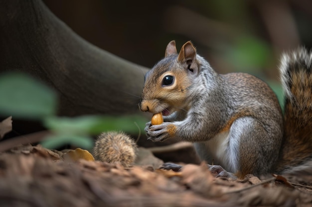 Un riabilitatore della fauna selvatica alimenta uno scoiattolo ferito con noccioline create con AI generativa