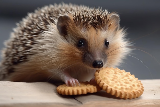 Un riccio con un biscotto sul naso