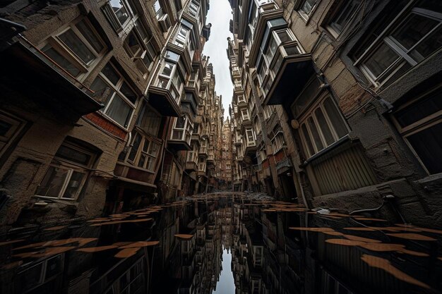 un riflesso di un edificio in acqua