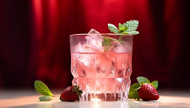 Un rinfrescante cocktail estivo con fragole fresche e menta generato dall'AI