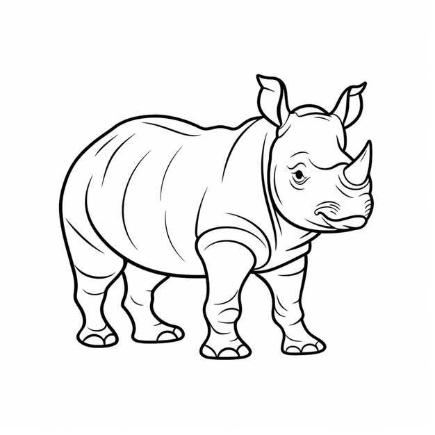 un rinoceronte bianco e nero in piedi su uno sfondo bianco