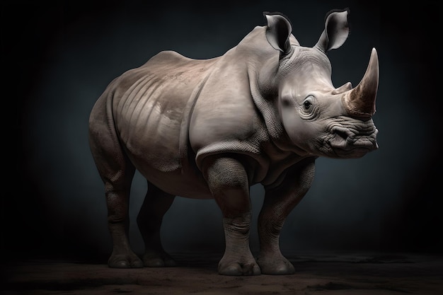 Un rinoceronte con uno sfondo scuro