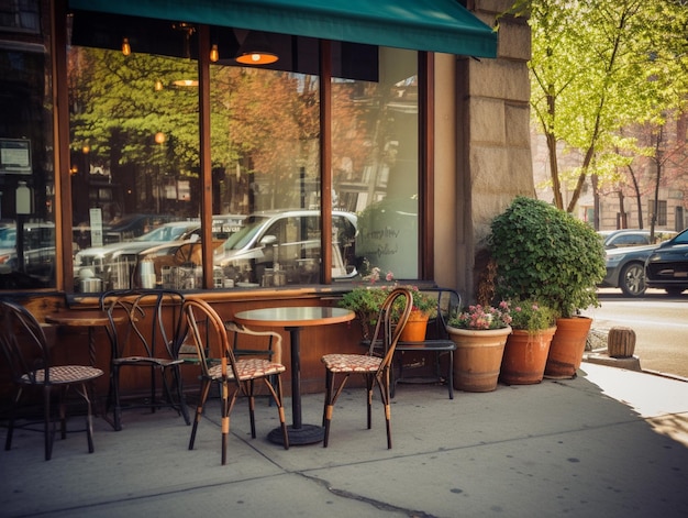 Un ristorante con un tendone verde con su scritto caffè.