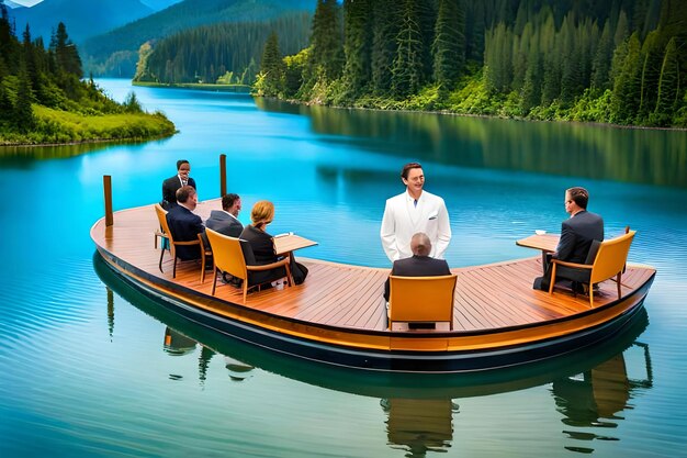 un ristorante galleggiante su un lago tranquillo