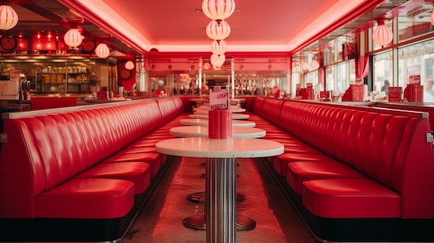 un ristorante rosso con una cabina rossa che dice la luce rossa