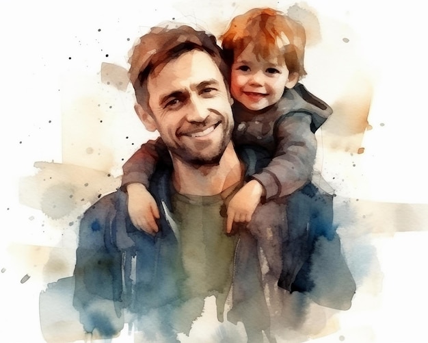 Un ritratto ad acquerello di un padre e di suo figlio per la festa del papà