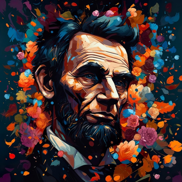 Un ritratto colorato di Abraham Lincoln è mostrato in un dipinto colorato 4 di 3