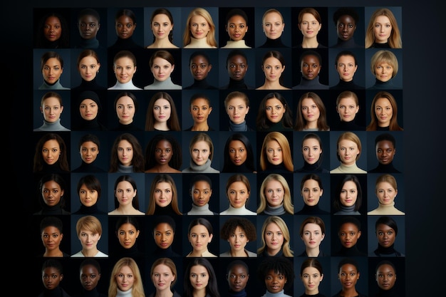 Un ritratto composito con foto di giovani donne serie di diverse etnie, razze e origini geografiche in tutto il mondo