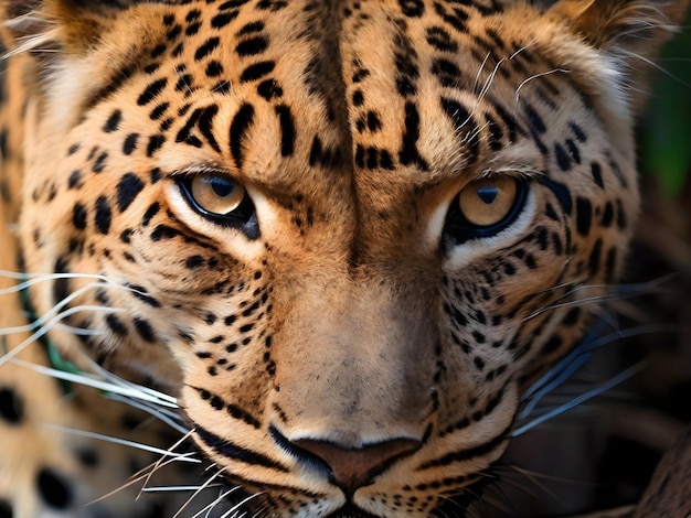Un ritratto da vicino dell'affascinante sguardo del leopardo