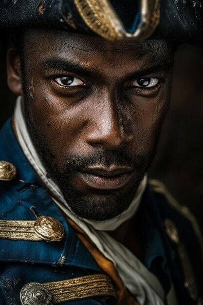 Un ritratto da vicino di un pirata dall'aspetto africano Il pirata africano