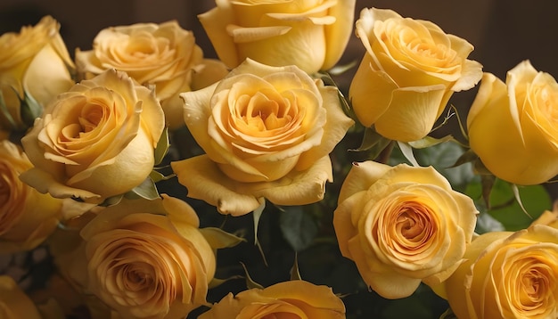 Un ritratto dettagliato di un bouquet di rose gialle