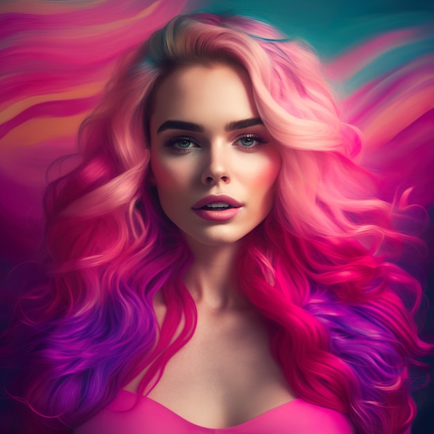 Un ritratto di alta qualità di una donna con capelli sfumati rosa in stile Artgerm