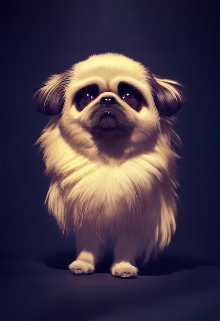 Un ritratto di pittura digitale di un simpatico cane pechinese con illuminazione da studio