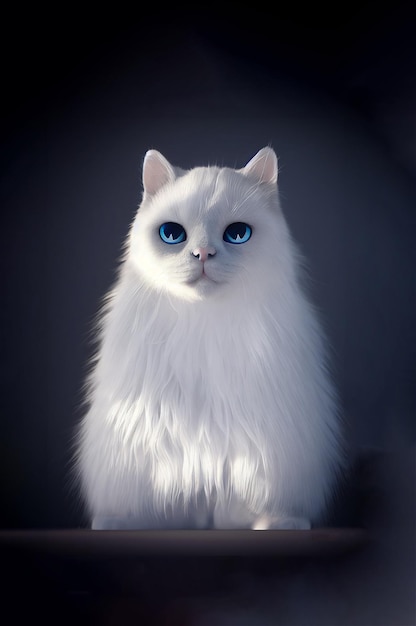 Un ritratto di pittura digitale di un simpatico gatto balinese bianco