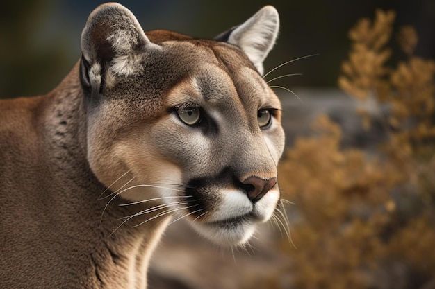 Un ritratto di puma con uno sfondo blu.