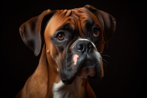 Un ritratto di un adorabile cane pugile con lo sguardo curioso