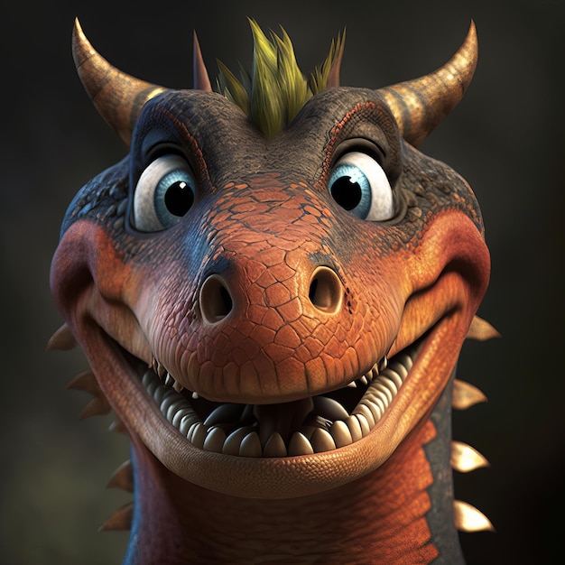 Un ritratto di un drago sorridente in uno stile realistico IA generativa