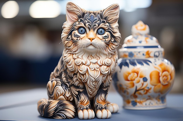 Un ritratto di un gatto in stile ceramica