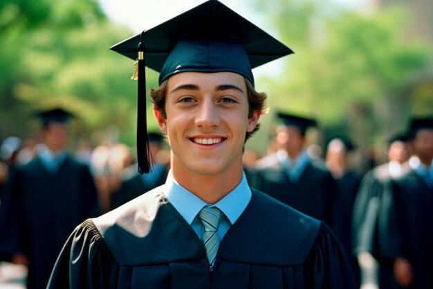 un ritratto di un giovane laureato alla cerimonia di laurea