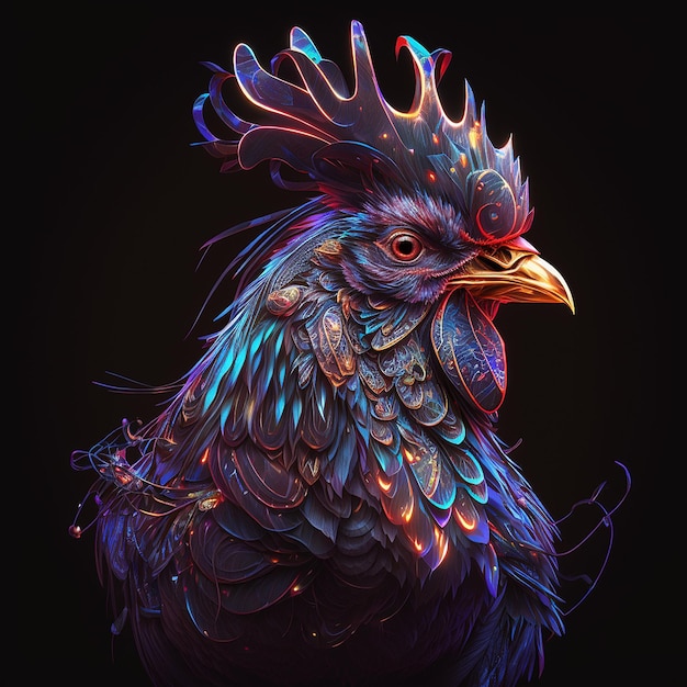 Un ritratto di un pollo gallo ispirato all'arte animale che dipinge l'immagine generata dall'intelligenza artificiale