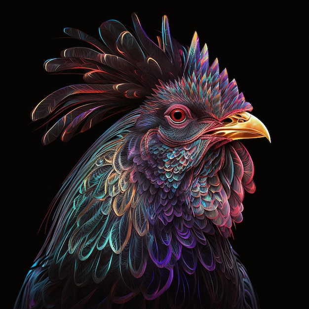 Un ritratto di un pollo gallo ispirato all'arte animale che dipinge l'immagine generata dall'intelligenza artificiale