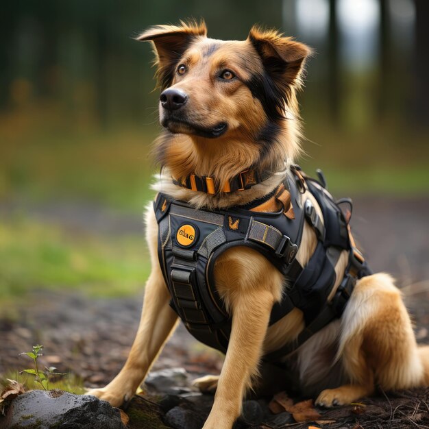 Un ritratto di un simpatico cane con gli occhi che guardano la telecamera ai generativa