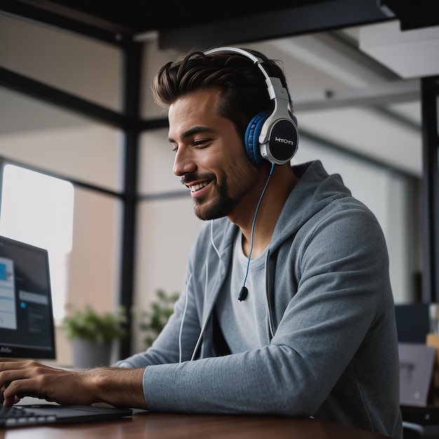 Un ritratto di un uomo che lavora su un computer