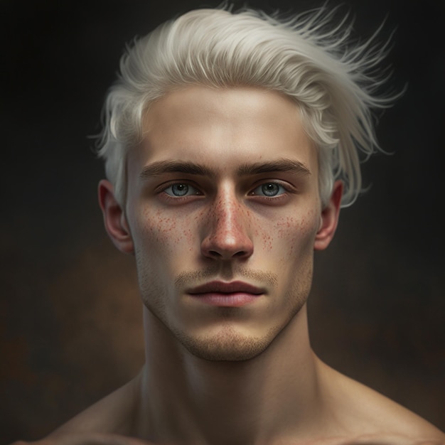 Un ritratto di un uomo con i capelli biondi e uno sfondo scuro