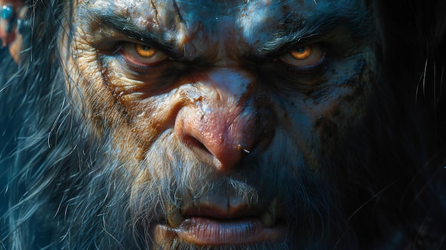 un ritratto di un uomo con la barba negli occhi blu