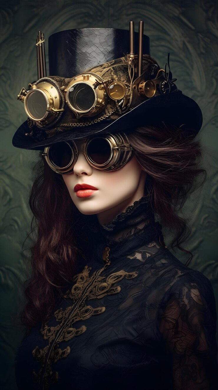 Un ritratto di una donna attraente in stile steampunk
