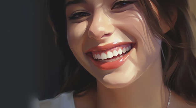 Un ritratto di una donna sorridente con i capelli rossi e una camicia bianca