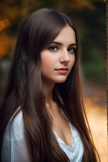 Un ritratto di una ragazza giovane e bella in un vestito elegante bianco