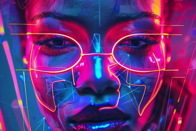 Un ritratto digitale futuristico con neon luminoso el generative ai