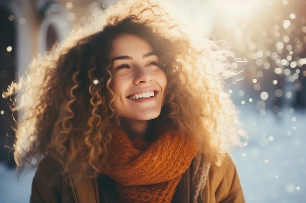 Un ritratto femminile nella neve invernale Ai generativa