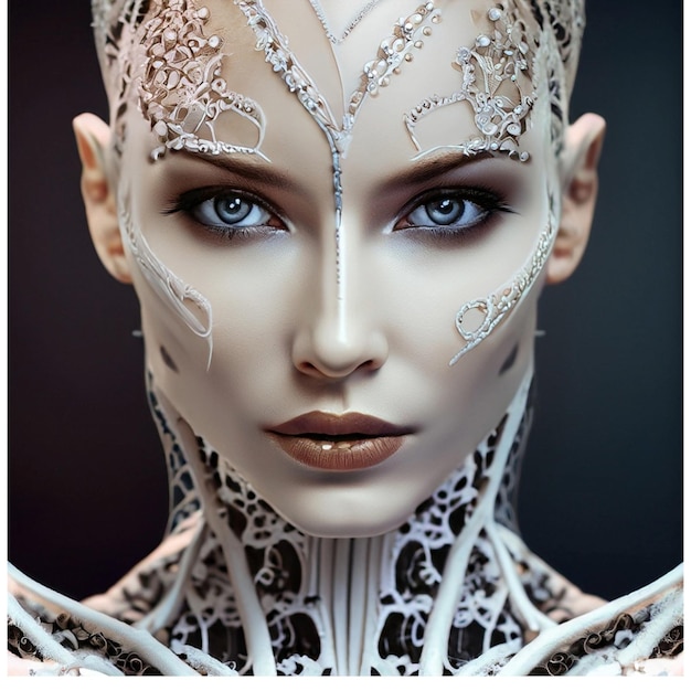 Un ritratto iperrealistico di una donna cyborg